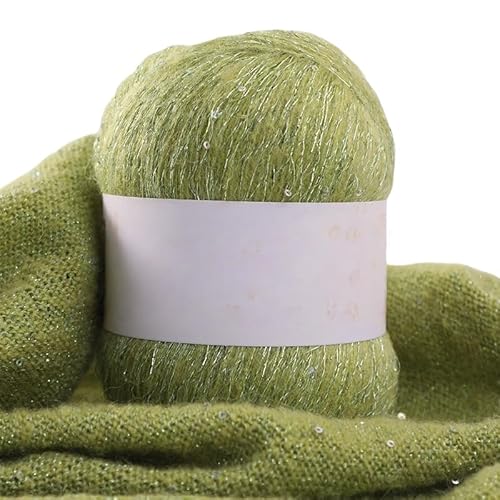 Namzi Grünes Pailletten-Mohair-Garn, 50 g, zum Stricken, Häkeln, Schals, glitzerndes Bastelzubehör Namzi Grünes Pailletten-Mohair-Garn, 50 g, zum Stricken, Häkeln, Schals, glitzerndes Bastelzubehör von Namzi