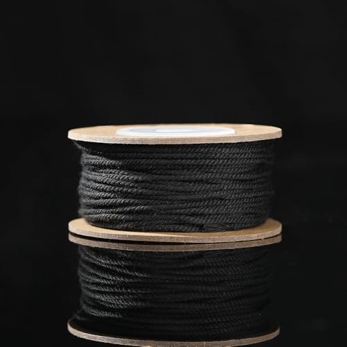 Namzi Handgesponnenes Baumwollgarn, Schwarz, 2 Rollen, 24 Stränge, 1,2 mm, für Bastelarbeiten, Häkeln, Stricken, handgefertigte Projekte von Namzi