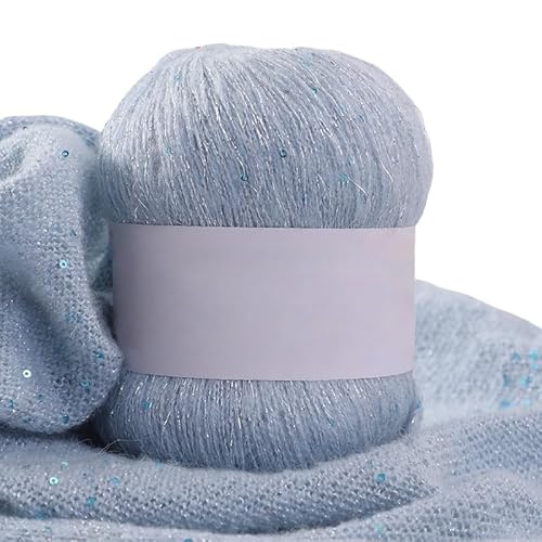 Namzi Hellblaues Pailletten-Mohair-Garn, 50 g, Stricken, Häkeln, Schals, glitzerndes Bastelzubehör von Namzi