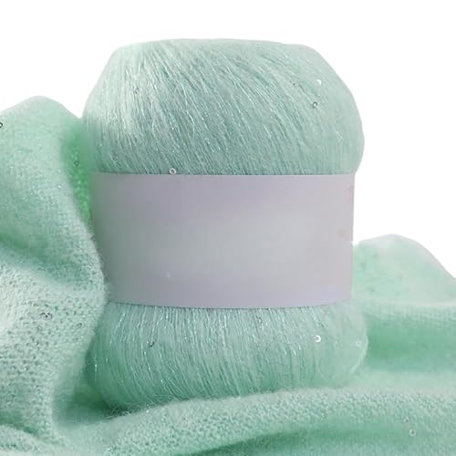 Namzi Hellgrünes Pailletten-Mohair-Garn, 50 g, Stricken, Häkeln, Schals, glitzerndes Bastelzubehör Namzi Hellgrünes Pailletten-Mohair-Garn, 50 g, Stricken, Häkeln, Schals, glitzerndes Bastelzubehör von Namzi