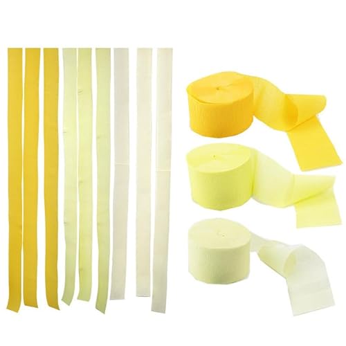 Namzi Krepppapier Luftschlangen 3 Rollen, Packung Gelbe Serie Krepppapier für Geburtstagsdekorationen, Babyparty-Dekorationen (1,8 Zoll x 72 Fuß/Rolle) von Namzi