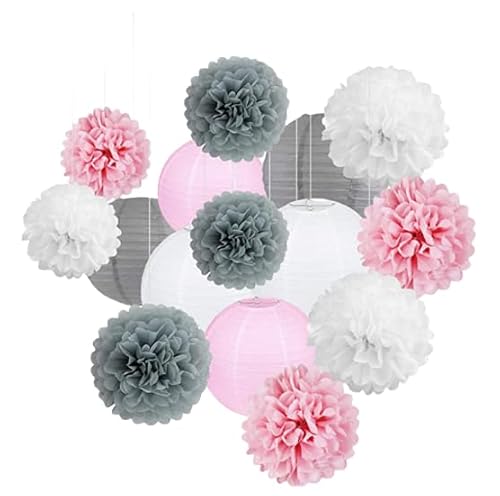 Namzi Papierlaternen, Blumen-Kugel-Kombinationsset, hängende runde Papierlaternen, Dekoration für Party, Hochzeit, Geburtstag, Heimdekoration, Rosa, Grau, Weiß, 30 Stück Namzi Papierlaternen, Blumen-Kugel-Kombinationsset, hängende runde Papierlaternen, Dekoration für Party, Hochzeit, Geburtstag, Heimdekoration, Rosa, Grau, Weiß, 30 Stück von Namzi