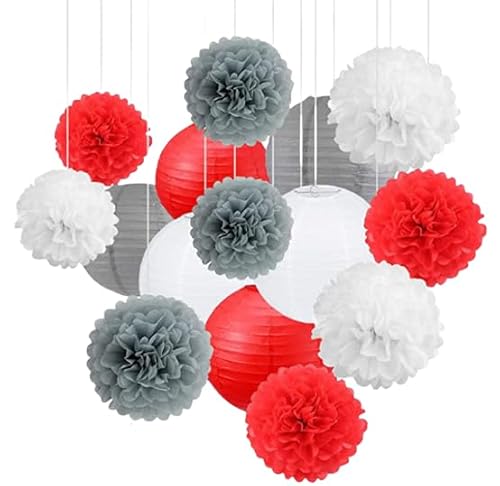 Namzi Papierlaternen, Blumen-Kugel-Kombinationsset, hängende runde Papierlaternen, Dekoration für Party, Hochzeit, Geburtstag, Heimdekoration, rot, grau, weiß, Serie 30 Stück Namzi Papierlaternen, Blumen-Kugel-Kombinationsset, hängende runde Papierlaternen, Dekoration für Party, Hochzeit, Geburtstag, Heimdekoration, rot, grau, weiß, Serie 30 Stück von Namzi