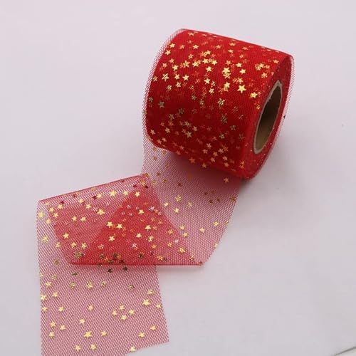Namzi Rotes Garnband, 1 Rolle, bronzierter Stern-Tüll für festliche Dekoration, Blumensträuße, Bastelarbeiten von Namzi