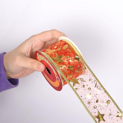 Namzi Rotes Seidenband, 2 Rollen, Goldfolie, Weihnachtsdesign für Urlaubsdekoration, Blumensträuße, Bastelarbeiten von Namzi