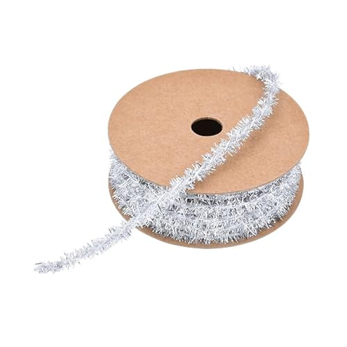Namzi Silberfarbenes Band, 2 Rollen Seidenband mit glitzernden Fransen, für Urlaubsdekoration, Bastelarbeiten, Stricken, Häkeln, festliche Akzente von Namzi