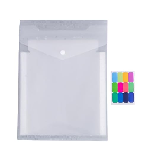 Namzi Transparente Dokumentenmappen, Kunststoff-Umschläge, Poly-Umschläge, mit Etikettentasche und Druckknopf, für Zuhause, Arbeit, Büro, Organisation, Briefgröße/A4-Größe, Weiß, 5 Stück von Namzi