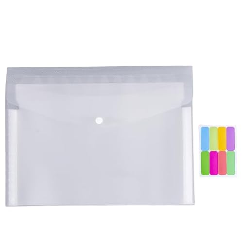 Namzi Transparente Dokumentenmappen aus Kunststoff mit 8 Fächern, Poly-Umschläge, Aktenumschläge mit Etikettentasche und Druckknopf, für Zuhause, Arbeit, Büro, Organisation, Briefgröße/A4-Größe, Weiß von Namzi