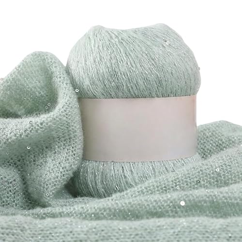 Namzi Wassergrünes Pailletten-Mohair-Garn, 50 g, zum Stricken, Häkeln, Schals, glitzerndes Bastelzubehör von Namzi