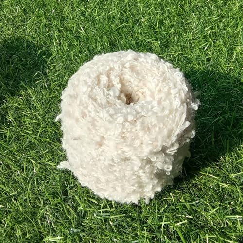 Namzi Weiche Plüschwolle, Acryl, 50 g (gebrochenes Weiß), ausgefallenes Schlaufengarn für Puppenhaar, Häkeln, Stricken, Nadelfilzen, Puppenhaar, lockiges Haar, Spulen aus Wollfilz, kardierte von Namzi