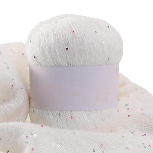 Namzi Weißes Pailletten-Mohair-Garn, 50 g, Stricken, Häkeln, Schals, glitzerndes Bastelbedarf von Namzi