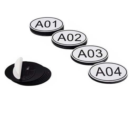 NanTun 100 Stück weiße ovale Spind-Etiketten, Tischnummern – 30 mm x 50 mm, ABS-Kunststoff, gravierte Zahlen – A01 bis A100 NanTun 100 Stück weiße ovale Spind-Etiketten, Tischnummern – 30 mm x 50 mm, ABS-Kunststoff, gravierte Zahlen – A01 bis A100 von NanTun