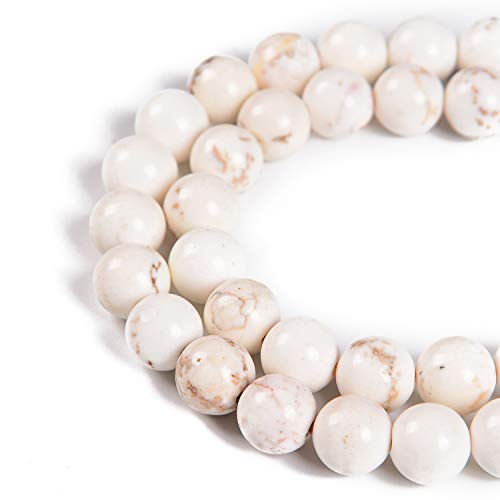 Nancybeads 1 Strang natürliche Halbedelsteine, runde glatte Edelsteine, lose Zwischenperlen, Charms für Halsketten, Armbänder, Schmuckherstellung (stabilisiertes weißes Türkis, 8 mm, 45 Perlen) von Nancybeads