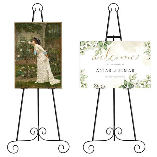 Staffelei mit rundem Metallrohr, klassisch, schwarz, dekorativ, groß, verstellbar, mit Kettenstütze, perfekt zum Präsentieren von Bildern, Kunstwerken, Hochzeitsschildern usw von Nandae