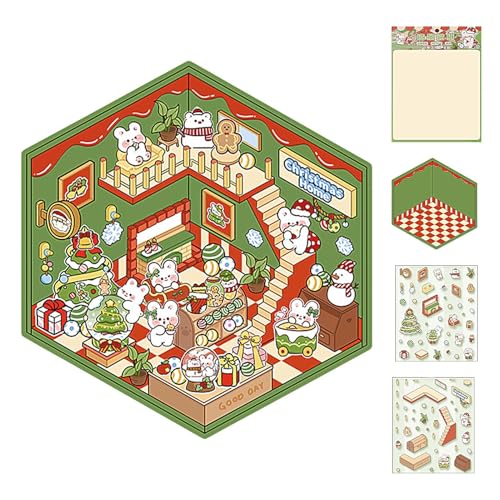 Nankoyal House Scene Stickers - Miniature Christmas Scene Stickers Set - Cartoon Miniature Scene Sticker Set, Stacking Scene Stickers for Kids All Ages, Friends von Nankoyal