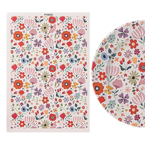Nankoyal Keramikübertragungspapier, Übertragungspapier für Ton | Blumenstöpferabziehbilder - Rustikale handgefertigte Blumenabziehbilder Wasserlösliches farbenfrohe Transferpapier für Handwerk Keramik von Nankoyal