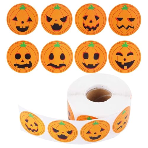 Nankoyal Kürbis Deko Aufkleber - 500 Blatt Halloween Deko Sticker,Aufkleber Rolle Mit 8 Süßen Motiven Für Kinderaktivitäten Klassenzimmer Türen Wände von Nankoyal