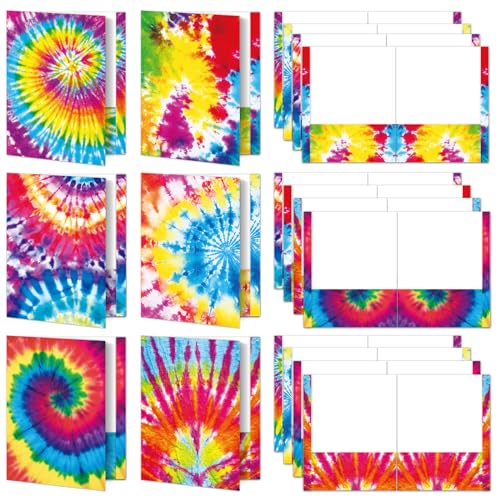 Batik-Mappen-Set, Batikfarben, 2 Fächer, 6 einzigartige Batikdesigns für Bürobedarf, Lehrer, Studenten, Schule, Büro, Geschenke, verschiedene Stile, 12 Stück von Naozinebi