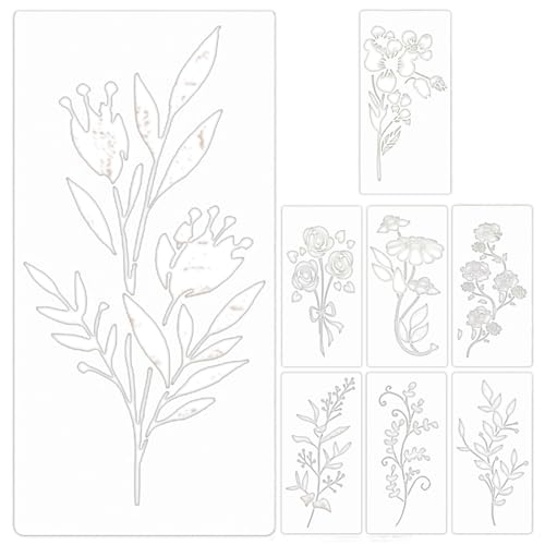 Malschablonen, Blumenmalvorlage, Set mit 8 leuchtenden Blumenschablonen zum Malen auf Holz | Multifunktionale Blumenmuster, wiederverwendbare waschbare Malschablonen für Malschablonen, Blumenmalvorlage, Set mit 8 leuchtenden Blumenschablonen zum Malen auf Holz | Multifunktionale Blumenmuster, wiederverwendbare waschbare Malschablonen für von Naqqios