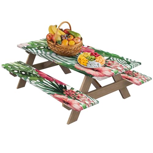 Picknick-Tischdecke, wiederverwendbar, wasserdicht, mit grünen Blättern, tragbar, multifunktional, aus Polyester, mit 2 Bankauflagen Picknick-Tischdecke, wiederverwendbar, wasserdicht, mit grünen Blättern, tragbar, multifunktional, aus Polyester, mit 2 Bankauflagen von Naqqios