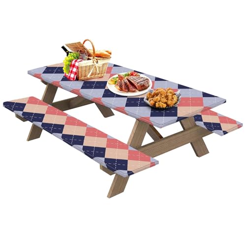 Picknickbankbezüge, Picknicktischbezug aus Polyester mit Rhombischem Gittermuster | Camping-Tischdecke, Picknick-Zubehör Picknickbankbezüge, Picknicktischbezug aus Polyester mit Rhombischem Gittermuster | Camping-Tischdecke, Picknick-Zubehör von Naqqios