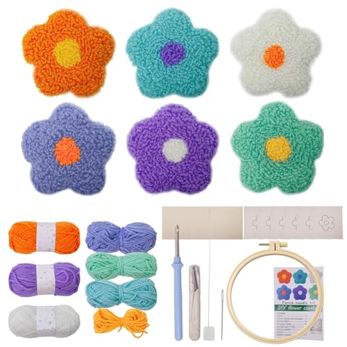 Punch-Set – Set mit Nadelnadeln, Tufting Coaster Landschaftsrauch, Punch-Nadel-Starter-Set, tragbare Punch-Nadelmatte, Stickgarn Punch-Set – Set mit Nadelnadeln, Tufting Coaster Landschaftsrauch, Punch-Nadel-Starter-Set, tragbare Punch-Nadelmatte, Stickgarn von Naqqios