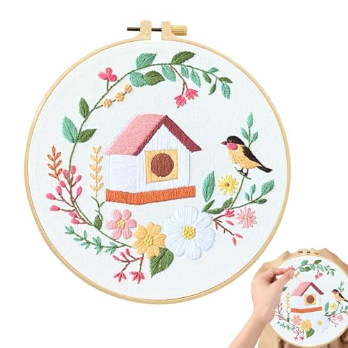 Stickerei-Sets für Anfänger, Stickerei-Sets für Erwachsene | Stickerei-Lernset | Kreatives Haus- und Vogelstickerei-Set für Anfänger, Stickset für von Naqqios