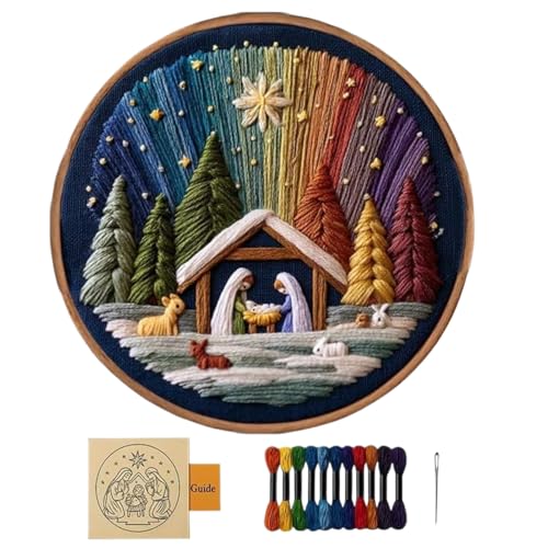Weihnachtskrippen Stick-Set | Handmade Nativity Scene | Stickgarn Set für Einsteiger,Zum Üben Von Stickprojekten Für Kleidung Frauen Enthusiasten Halloween Geburtstag von Naqqios