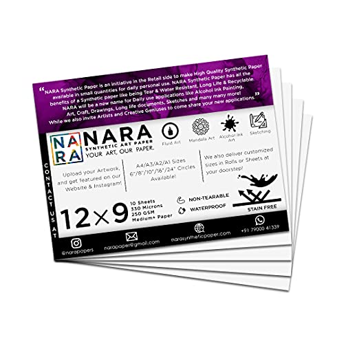 NARA Alkohol-Tintenpapier, Weiß, 30,5 x 22,9 cm, 330 Mikron/250 g/m², Medium + Papier, 10 Blatt, Papier für Alkohol, Tinte, Kunstmalerei, 100% fleckenfrei von NARA SYNTHETIC PAPER