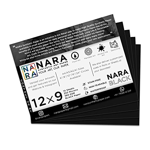 NARA Alkohol-Tintenpapier, schwarz, 30,5 x 22,9 cm, 350 Mikron/360 g/m², Medium + Papier, 10 Blatt, Papier für Alkohol, Tinte, Kunstmalerei, 100% fleckenfrei von NARA SYNTHETIC PAPER
