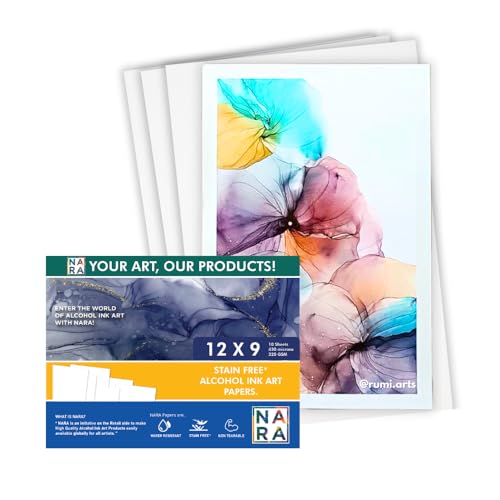 NARA® Paper for Alcohol Ink Painting | 12 inches x 9 inches (12”x9”) | 430 microns/320 GSM | Heavy Paper | 10 sheets | 100% Stain-Free von NARA SYNTHETIC PAPER