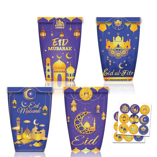 Ramadan Geschenktüten, 12 Stück Eid Mubarak Papiertüten Ramadan Tüten, Eid Geschenktüten mit Aufkleber Candy Tüten zum Verpacken von Geschenken von Naravisio