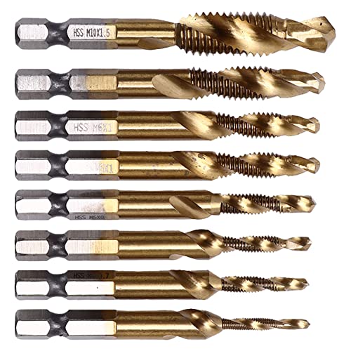 Bohrer Tippset, Metrische Tippset -Tipp -Tipp Set 8PCS Spiralflöte TAP 1/4in HEX Shank Kombinationskombinationsschraube Bit Bohrkalken Werkzeug von Naroote
