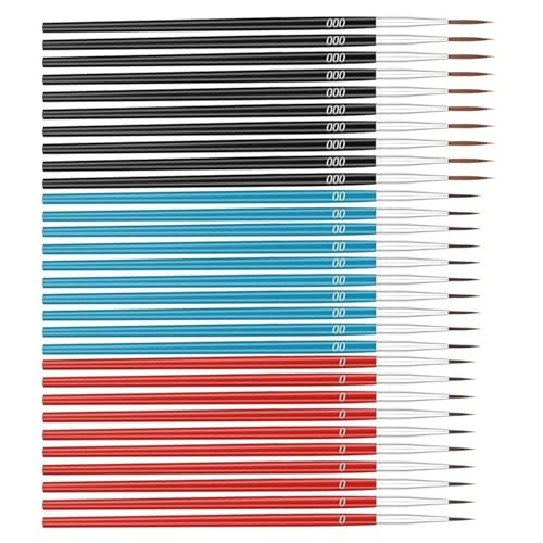 Naroote Pinselpinsel, Kleiner Pinsel Winziges Detail mit 30 Prozent Miniaturpinsel für Kleine Skulpturen (Black000# Blue00# Red0# 10 Teile jeweils) von Naroote
