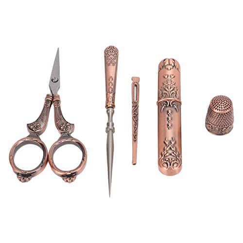 Naroote Stickerei Schere, Häkelschere DIY -Nähen Stickerei Schere Awl Toolset mit Vintage -, Nähnadelkoffer, Fingerhut, Threader Craft Scissors für Sticken, Nadelarbeiten von Naroote