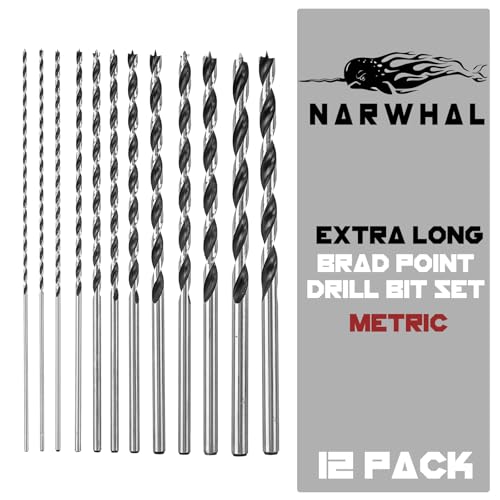 Extra langes 30,5 cm Brad Point Holzbohrer-Set (metrische Größen – 12 Stück) Tischlerqualität – Bohren Sie splitterfrei, perfekt runde Löcher in alle Holzarten von Narwhal