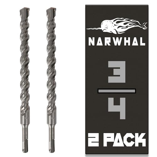SDS Plus Steinbohrer für Bohrhämmer, 3/4 Zoll (30,5 cm Länge, 2 Stück), Hartmetallbestückt, um leicht durch Beton, Zement, Ziegel, Block, Stein und mehr zu bohren von Narwhal
