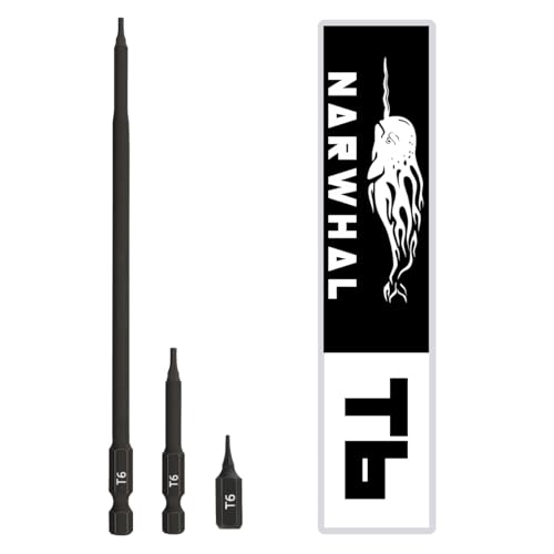 T6 Torx-Bit-Set (3 Stück) enthält extra langen 15,2 cm, 5,1 cm und 2,5 cm Torx-Stern-Bit, Sechskantschaft und magnetische Spitze von Narwhal
