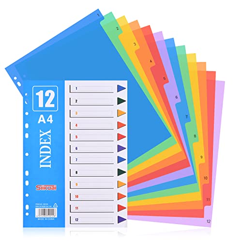 1 Set Ordner-Register A4 praktischem Deckblatt, trennblätter für ordner a4 pastell plastik für die Ordner-Organisation im Büro, 1-12 von Naseom