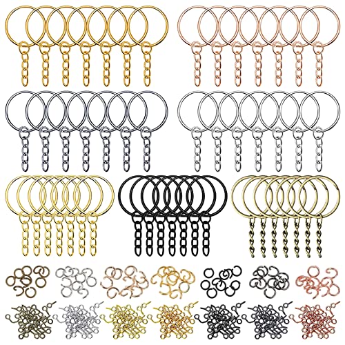 70 Stück Bunte Schlüsselring mit 70 Stück Kette Split Ringe und 70 Stück Metall Schlüsselanhänger, Keychain Ring Set für Schmuckherstellung DIY, Selber Machen von Naseom