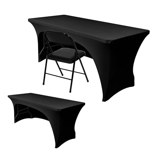 Nasitos Schwarze Tischdecke für 120 cm große Tische, Spandex, offene Rückseite, waschbare Stoff-Tischauflage für rechteckige Tische, Messen, Handwerksausstellungen, Ausstellungstische, von Nasitos