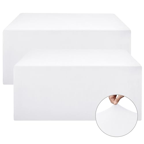 Nasitos Weiße Tischdecken für 1,8 m große Tische – 183 x 76,2 cm – 2 Stück, Stretch-Spandex, rechteckige Tischdecken, Polyester-Stoff-Tischdecken für Partys, Messen, Handwerksausstellungen von Nasitos
