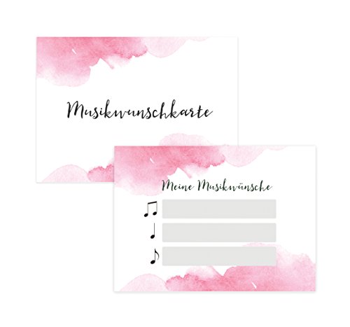 50 Musikwunschkarten für die Hochzeit als Hochzeitsspiel für Gäste Gastgeschenk Hochzeit Hochzeitsspiele (Aquarell rosa, 50 Stück) von Nastami