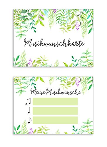 50 Musikwunschkarten für die Hochzeit als Hochzeitsspiel für Gäste Gastgeschenk Hochzeit Hochzeitsspiele (Grüne Hochzeit, 50 Stück) von Nastami