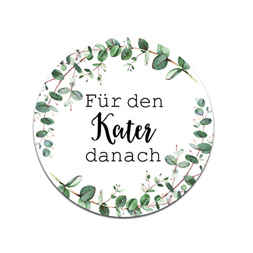 50 Sticker "Für den Kater danach" EUCALYPTUS Hochzeit Gastgeschenk Aufkleber Hangover Kit (Eucalyptus) von Nastami