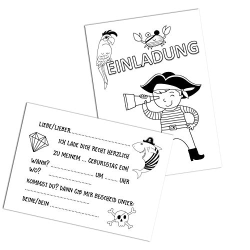 Nastami 5 Einladungskarten Kindergeburtstag zum Ausmalen Einladungen Kindergeburtstag Einladungskarten (Piraten zum Ausmalen) von Nastami
