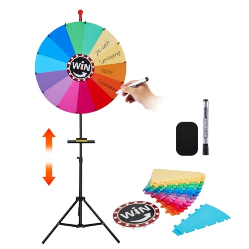 Nastopee Glücksrad 24", Glücksrad zum Drehen groß mit 14 Steckplätze-Tablett-Höhenverstellbar Stativständer-Radiergummi-Marker, Drehrad Spielzeug Farbe Rad Spiele für Lotteriespiele, Wortspiele von Nastopee
