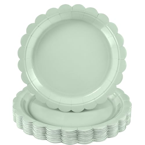 NatNarr 30 Stück Salbeigrüne Pappteller, 9 Inch Einweg Party Pappteller mit Wellenschliff, Grün Dessertteller für Geburtstag, Babyparty, Hochzeit NatNarr 30 Stück Salbeigrüne Pappteller, 9 Inch Einweg Party Pappteller mit Wellenschliff, Grün Dessertteller für Geburtstag, Babyparty, Hochzeit von NatNarr