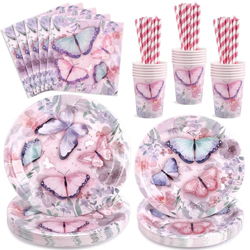 Schmetterling Partygeschirr Set für 20 Gäste, 100 Stück Schmetterling Geburtstag Deko für Mädchen Geburtstag Deko Kindergeburtstag Gehören Partyteller, Servietten, Pappbecher, Papierstrohhalme Schmetterling Partygeschirr Set für 20 Gäste, 100 Stück Schmetterling Geburtstag Deko für Mädchen Geburtstag Deko Kindergeburtstag Gehören Partyteller, Servietten, Pappbecher, Papierstrohhalme von NatNarr
