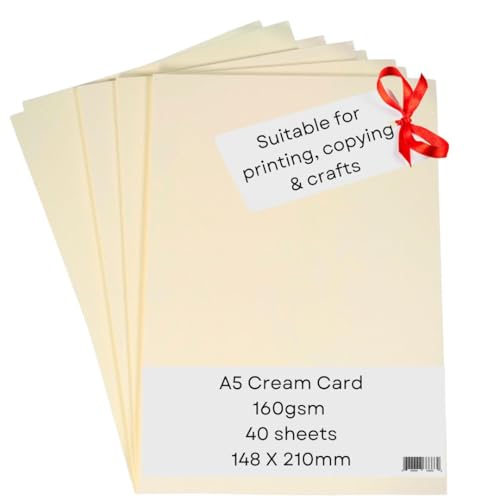 A5 Cremefarben Karten Papier Drucker - 160 g/m2 40 Blatt - Farbige Bastelkarte - geeignet für Basteln, Drucken, Kopieren, Fotokopieren von NatNip Card and Paper